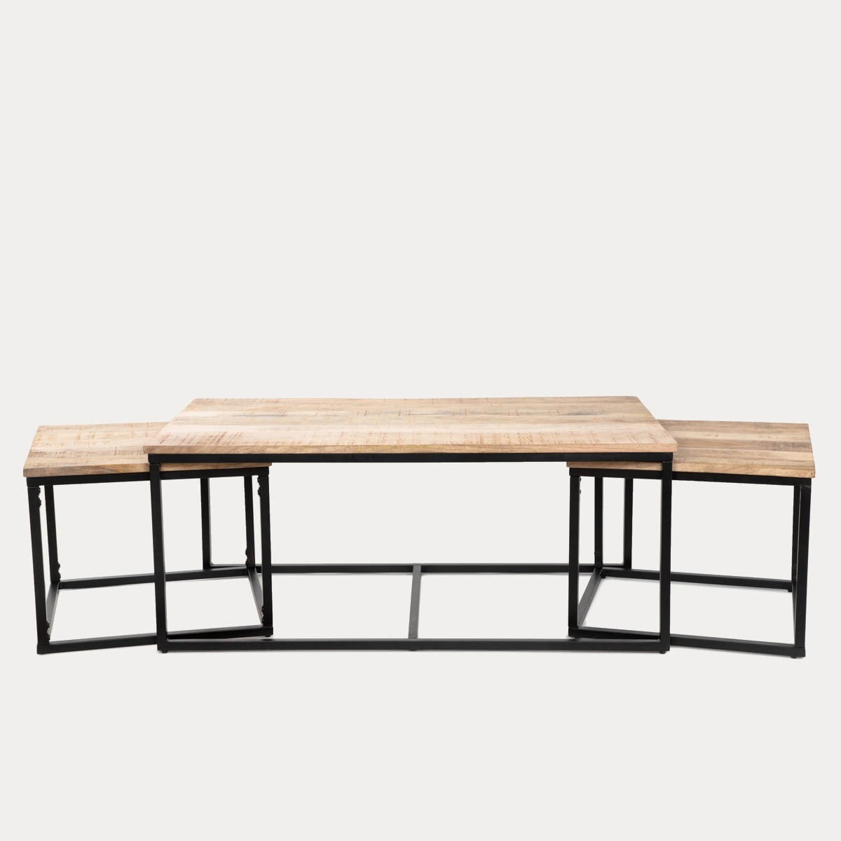 Zestaw stolików kawowych MAYA lite drewno mango + metal 110x60x45 cm/50x50x40cm