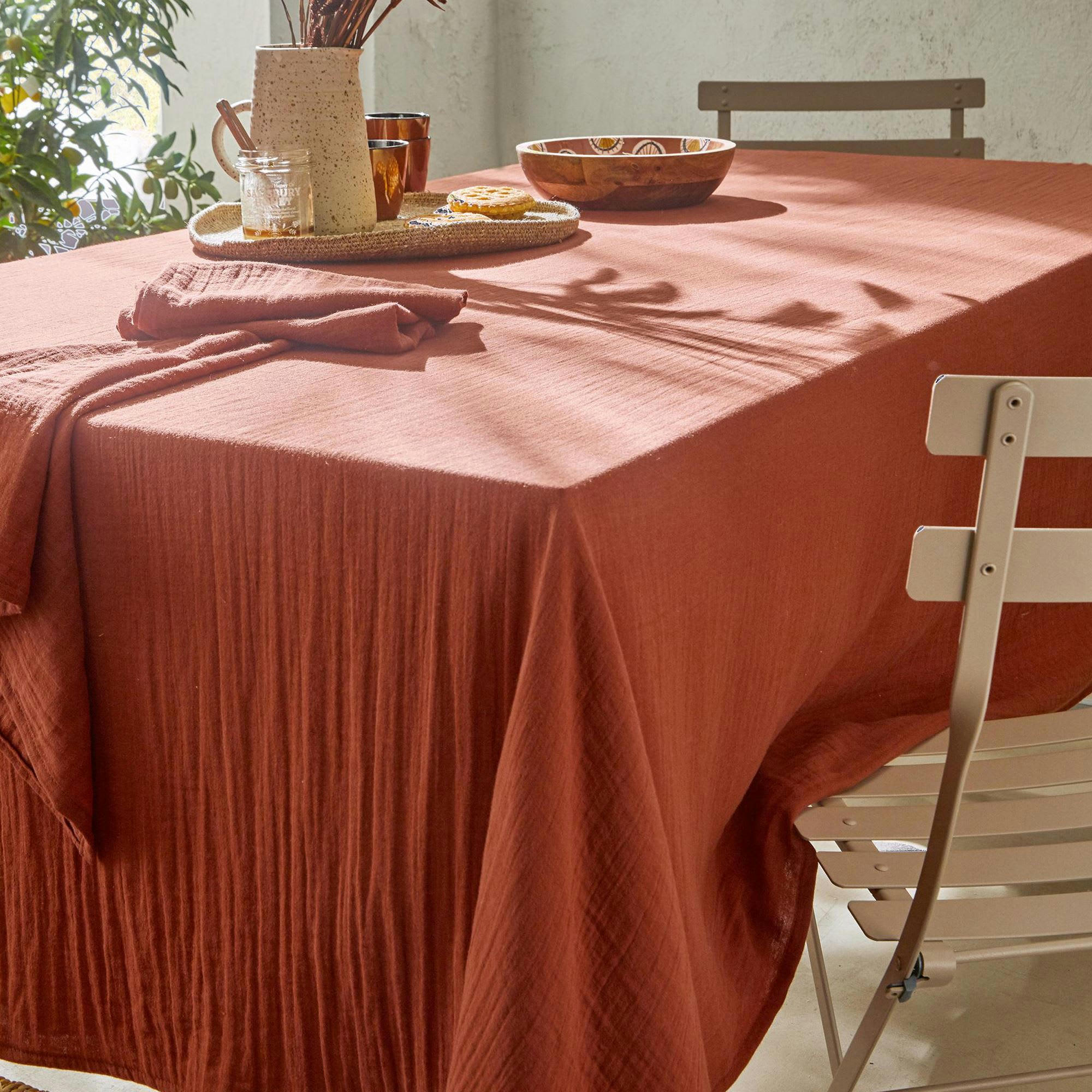 OLIVIANAP - Nappe 130x130 orange terracotta en coton