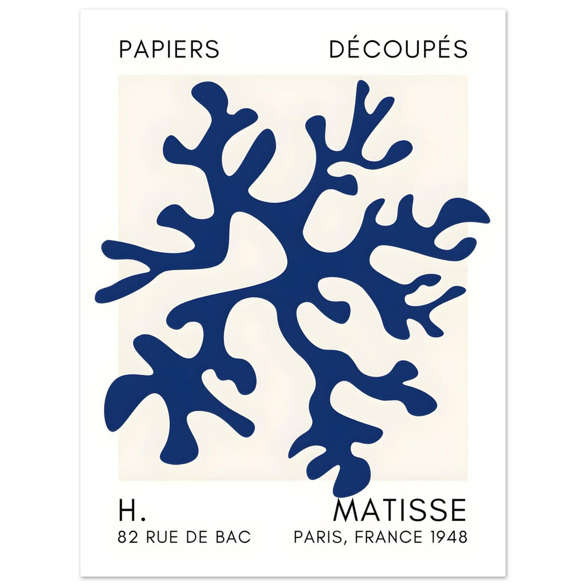 Artfulprints Poster Matisse – Dreamy coral flower navy blue II  - 30x40 cm - Blauw