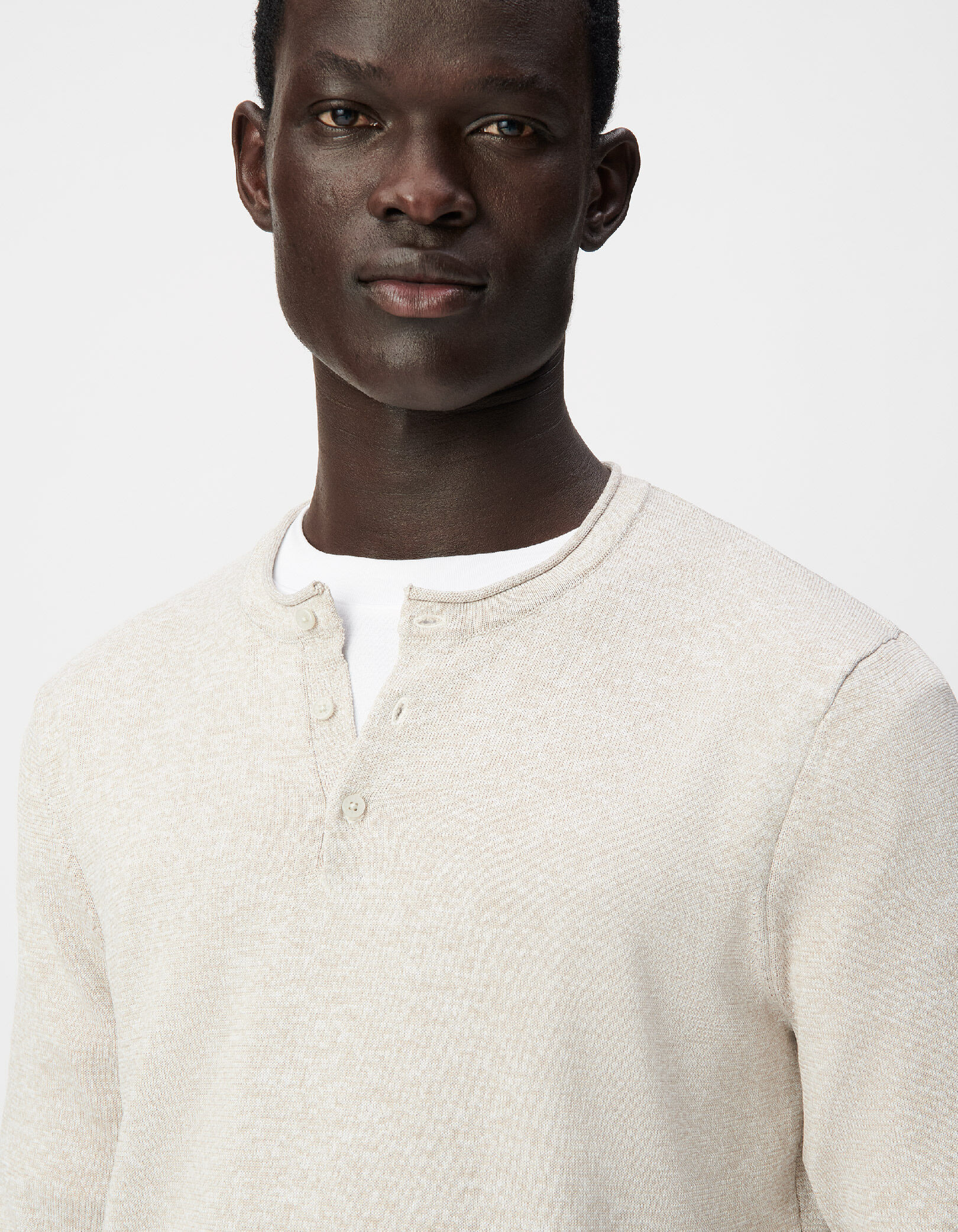 Pull tunisien beige tricot chiné Homme