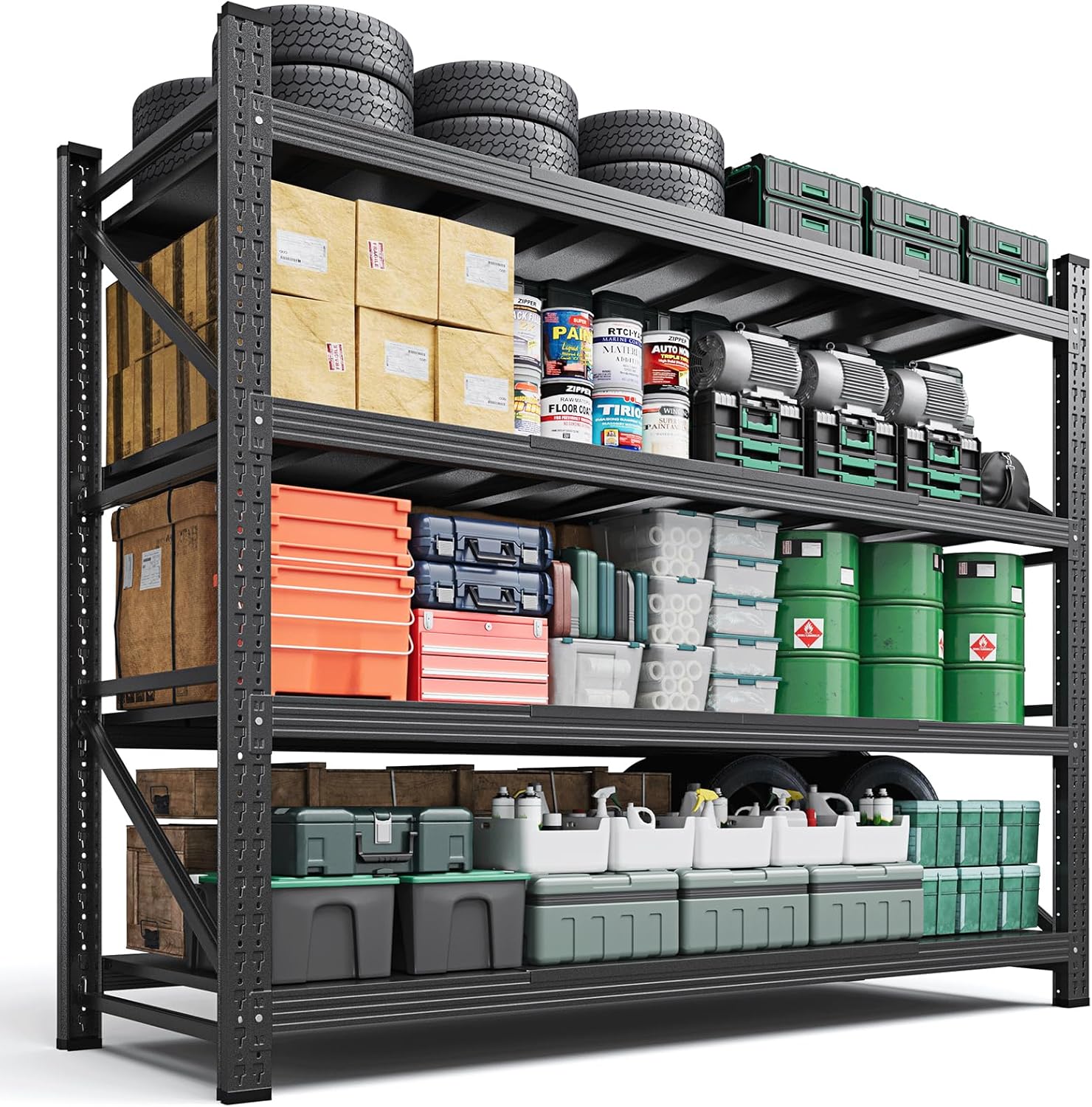 Letaya 71.3 W Metal Storage Shelves,5000LBS Heavy Duty Garage Shelving Units, 4 Tier Adjustable Utility Rack Shelf,Large Industrial Shelves,for Shop,Warehouse,Black (71.3 W x 24 D x 70 H)