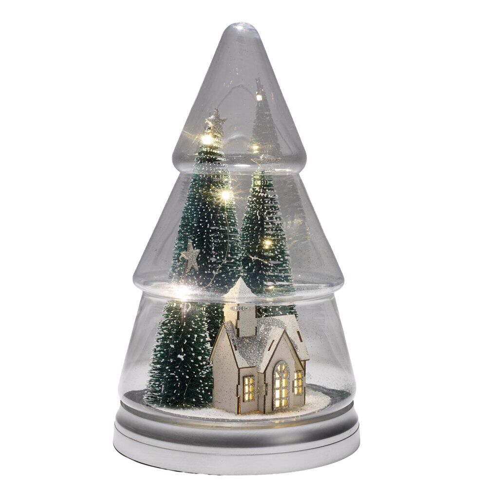Sapin décoratif de No&euml;l LED scène No&euml;l chalet blanc Ø19xH32cm
