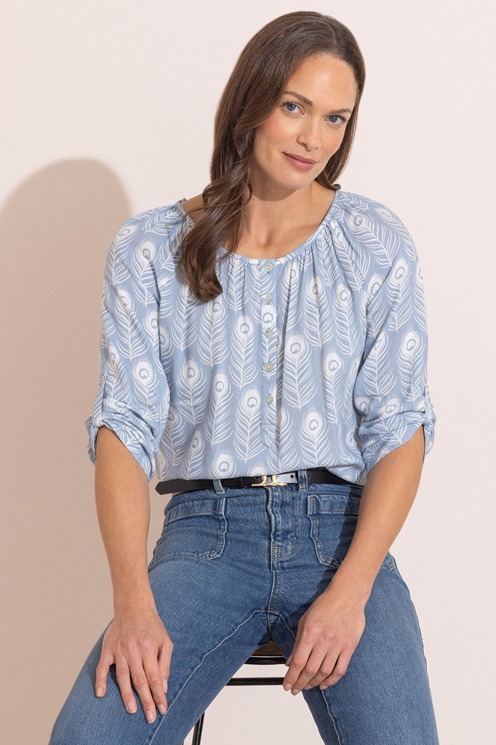 Klass. Peacock Feather Print Top