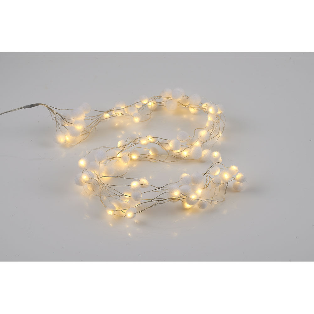 Guirlande lumineuse de No&euml;l pompon blanc 100 microled