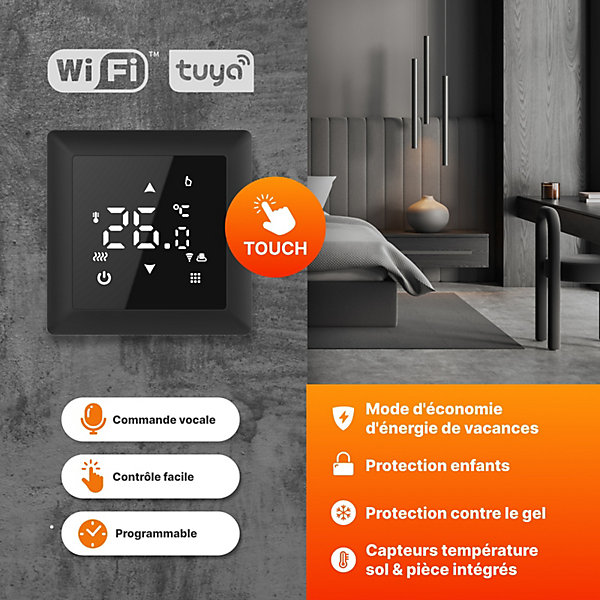 Chauffage au sol électrique WARMON ALU 150 W/m²   Thermostat TS 100 Smart WiFi Tactile noir - 6 m²