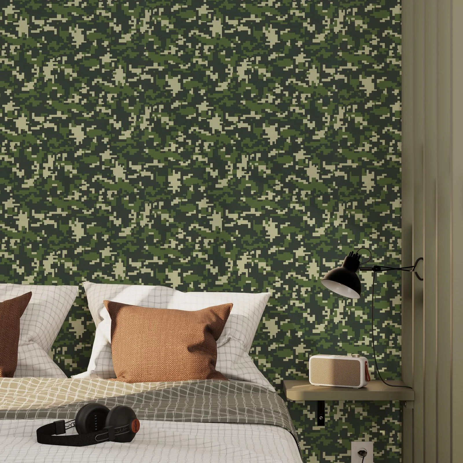 4MURS Papier peint intissé CAMO coloris vert kaki