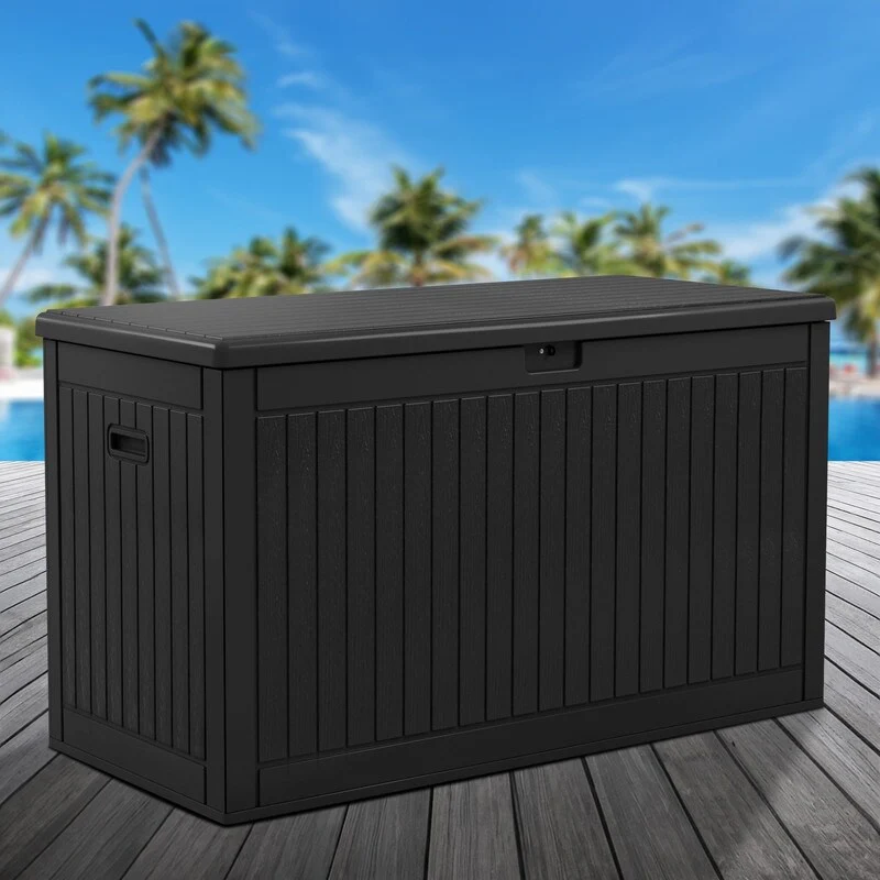260 Gallon Outdoor Patio Deck Box, Large Double-Wall Resin Storage Box with Divider&Side Handles Backyard, Waterproof&Lockable