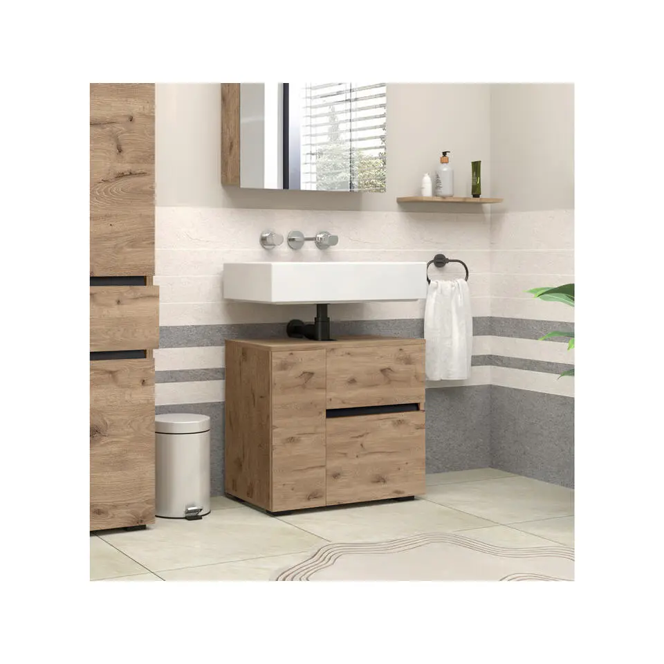 Wisla - Wastafelonderkast met 1 deur / 1 lade / 1 klep in eikenoptik