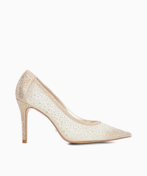 Brightest Gold - Mesh Diamante Court Shoes