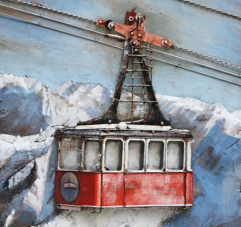 MÉTAL BRASS - Tableau relief en métal téléphérique rouge 60x60