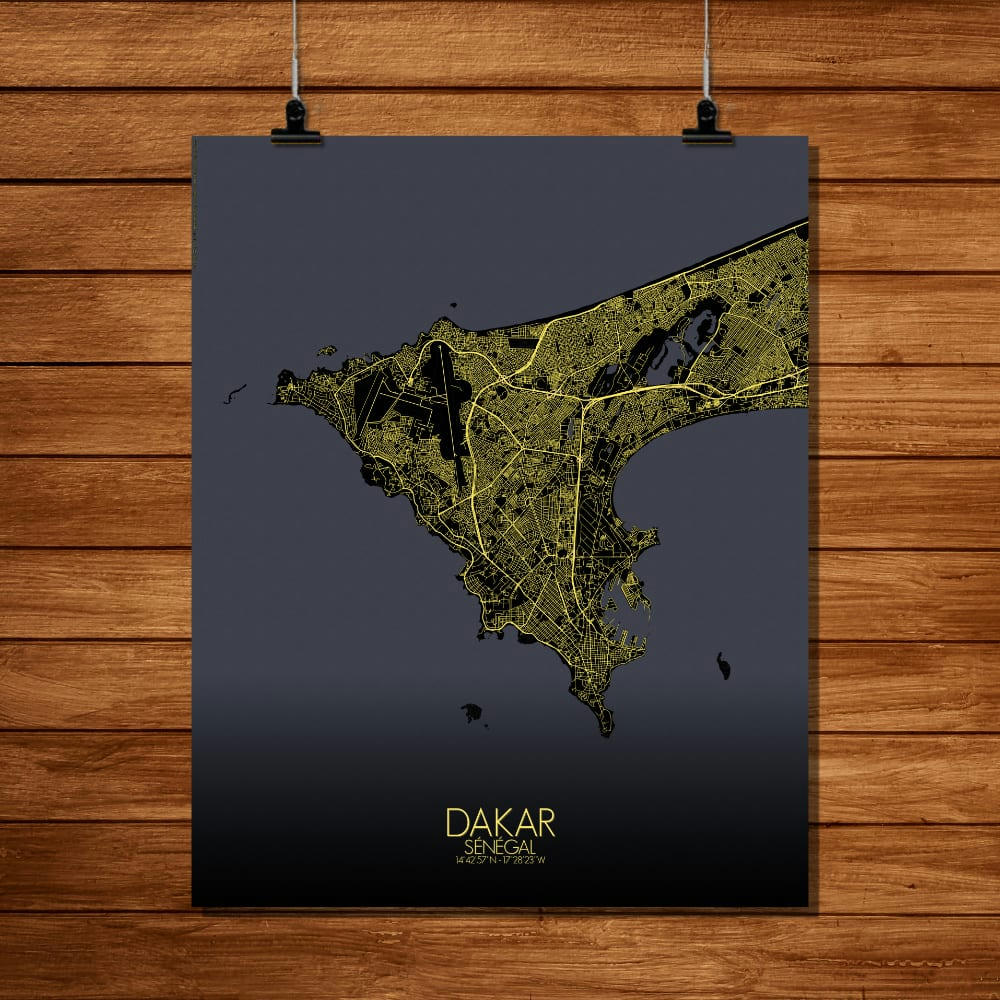 - Affiche Dakar Carte Nuit 40x50