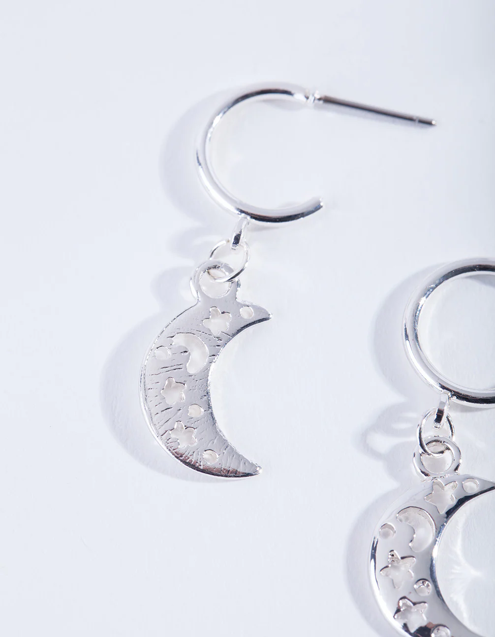 Silver Cut-Out Moon Hoop Earrings