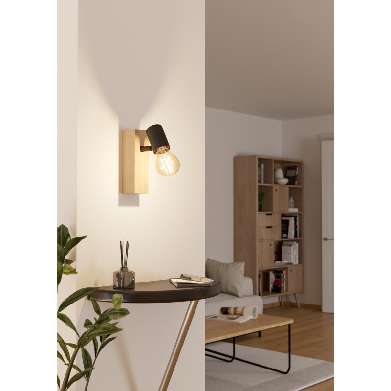 Spot Townshend noir et bois E27 10 W EGLO