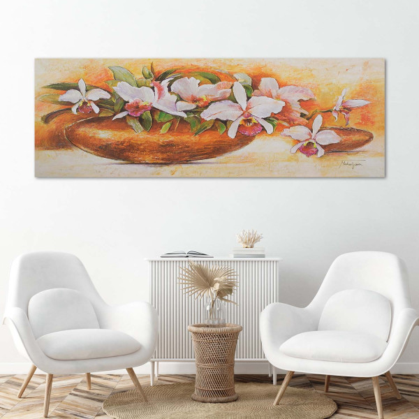 Feeby Obraz Kwiaty ogrodowe w okrągłym wazonie kolaż 90x30