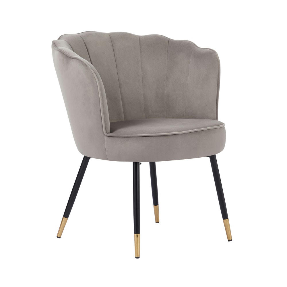 CALLISTA - Fauteuil  en velours gris avec pieds noir et doré