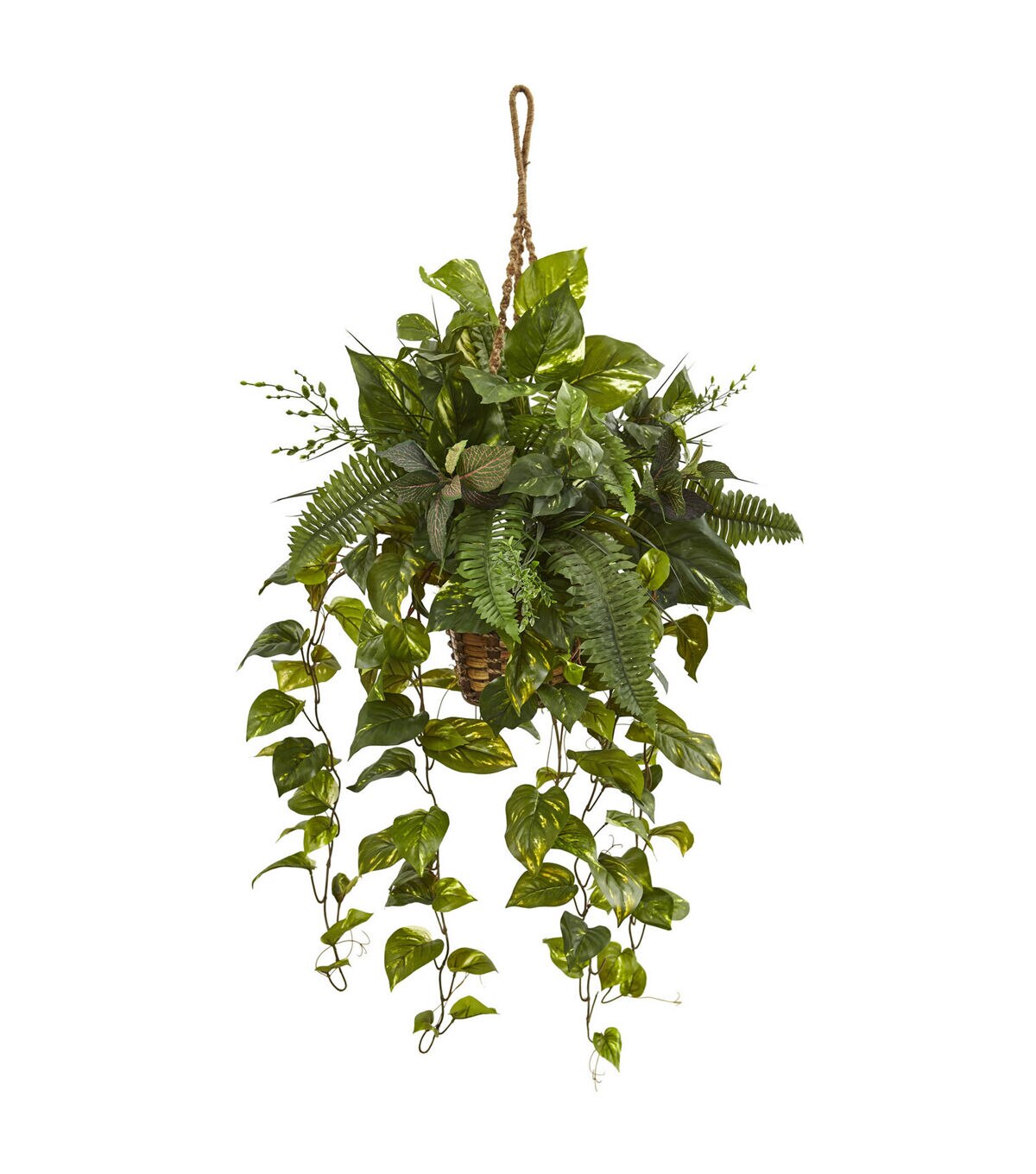 Nearly Natural 46 Mixed Pothos & Boston Fern in Hanging Basket