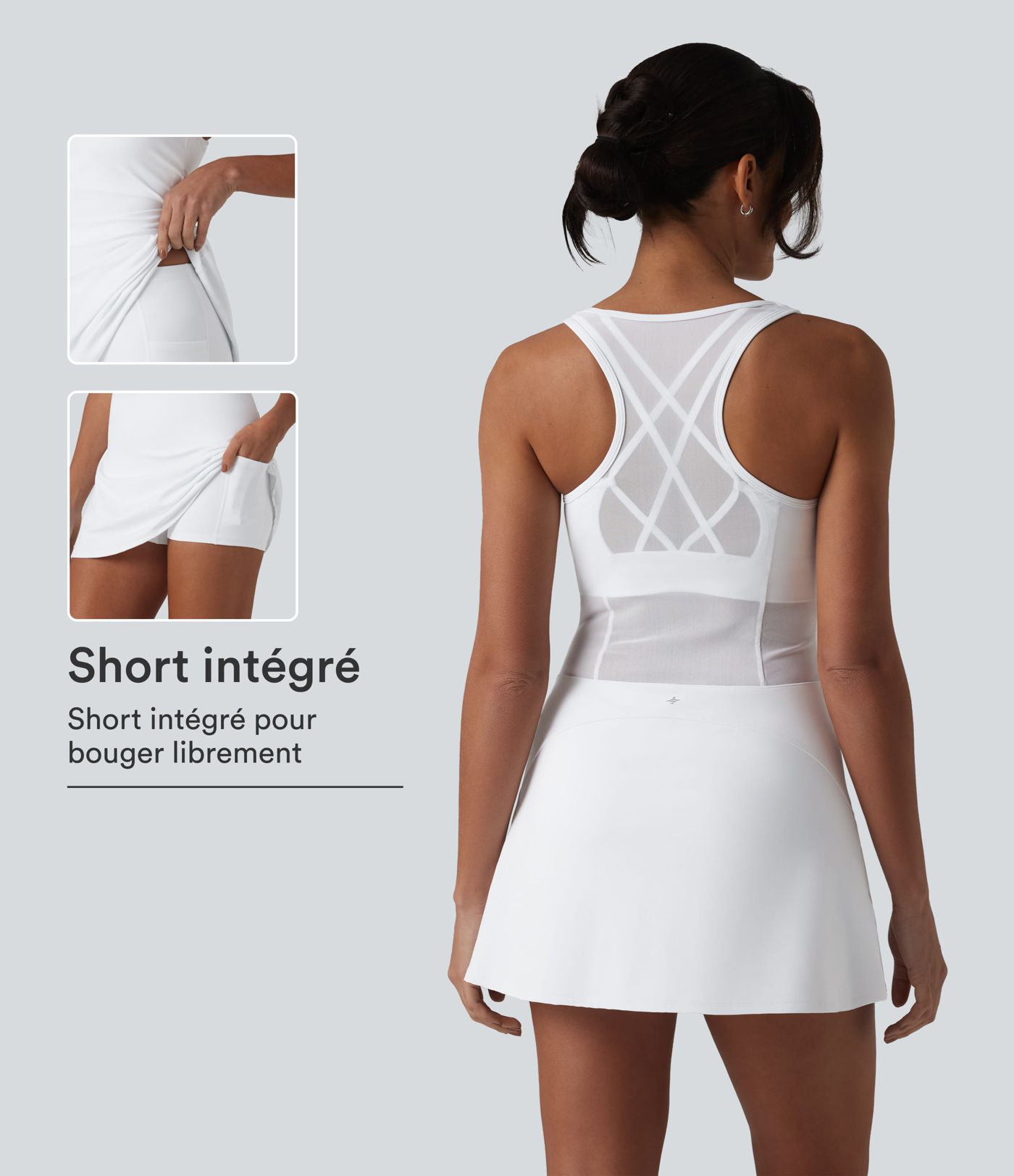 Robe de sport SoftlyZero™ Airy 2-en-1 à dos nageur croisé en mesh respirant avec brassière intégrée et effet frais InstantCool avec poches, protection solaire UPF50