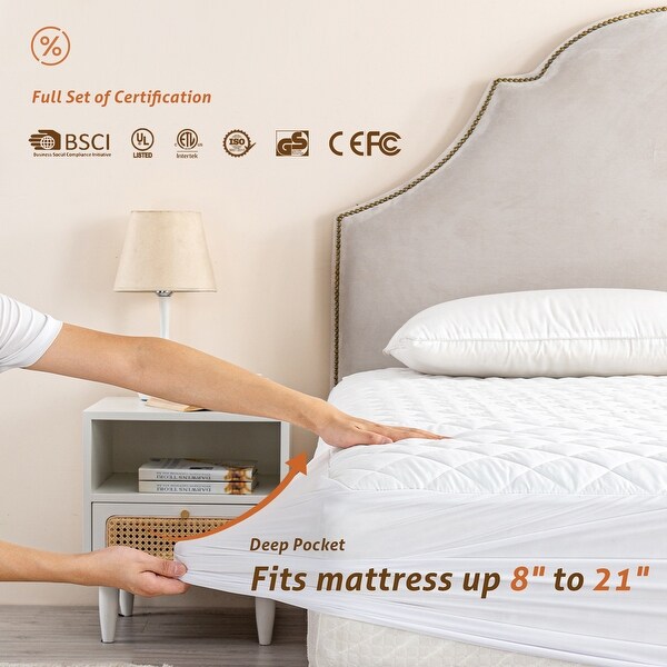 Auto shut-off timer Electric Heated Mattress Pad - White