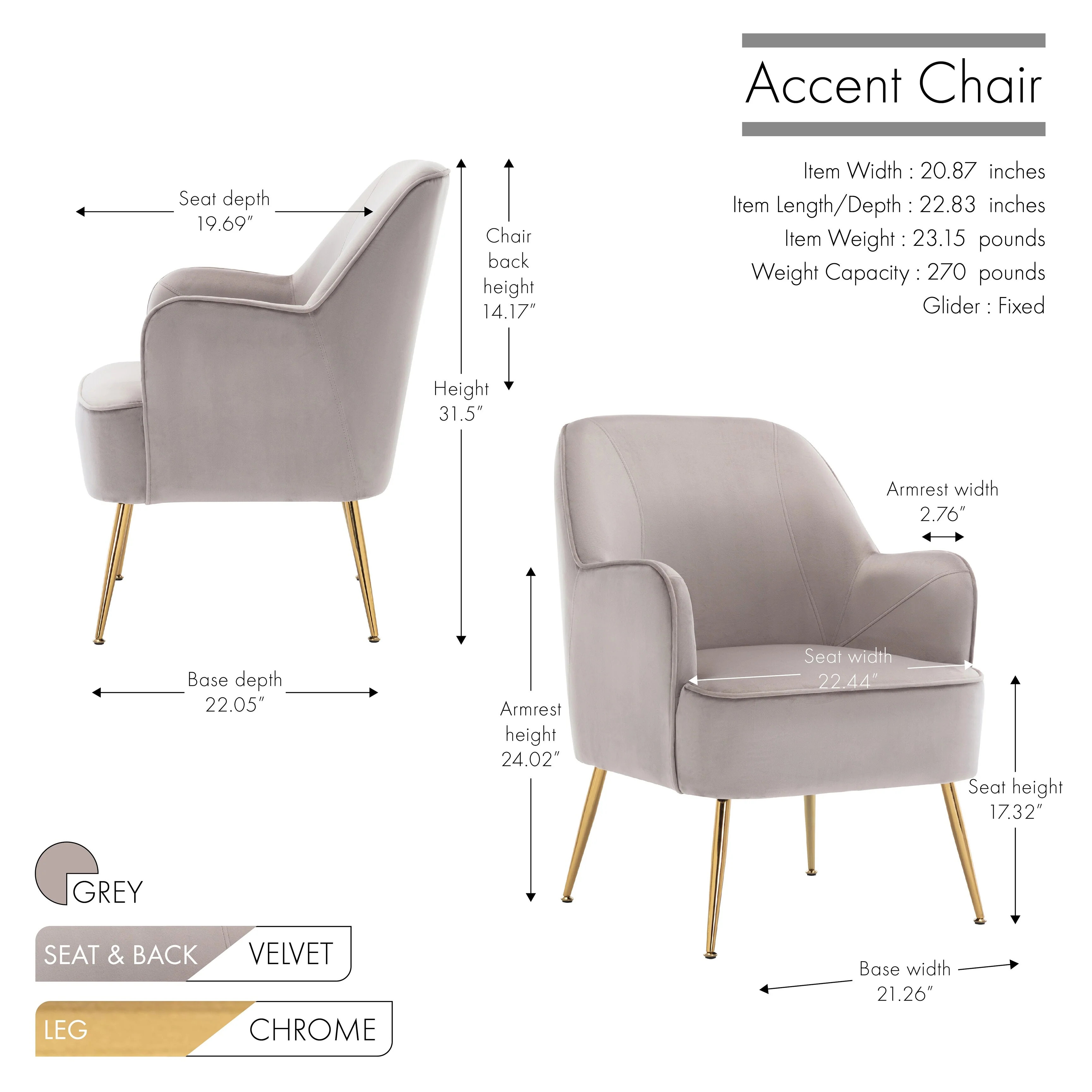 Porthos Home Adora Velvet Upholstered Accent Chair with Gold Chrome Legs