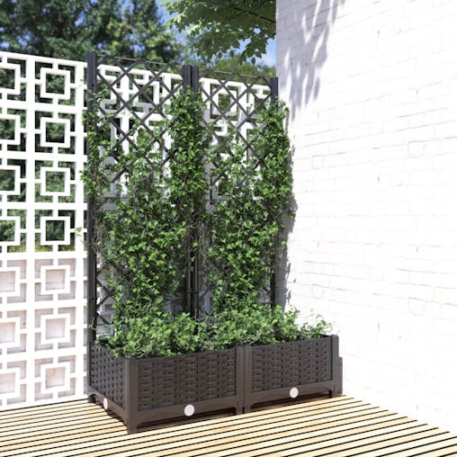 NNEVL Garden Planter with Trellis Black 80x40x121.5 cm PP