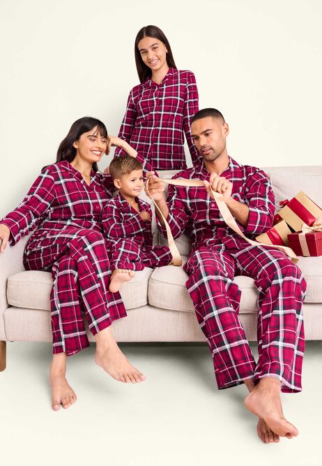 Mens Red Check Print Revere Family Pyjama Set