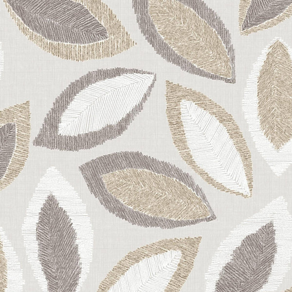 Papier peint vinyle intissé Craft feuillage poivre et ficelle gris, taupe L.1005 x l.53cm Lutèce
