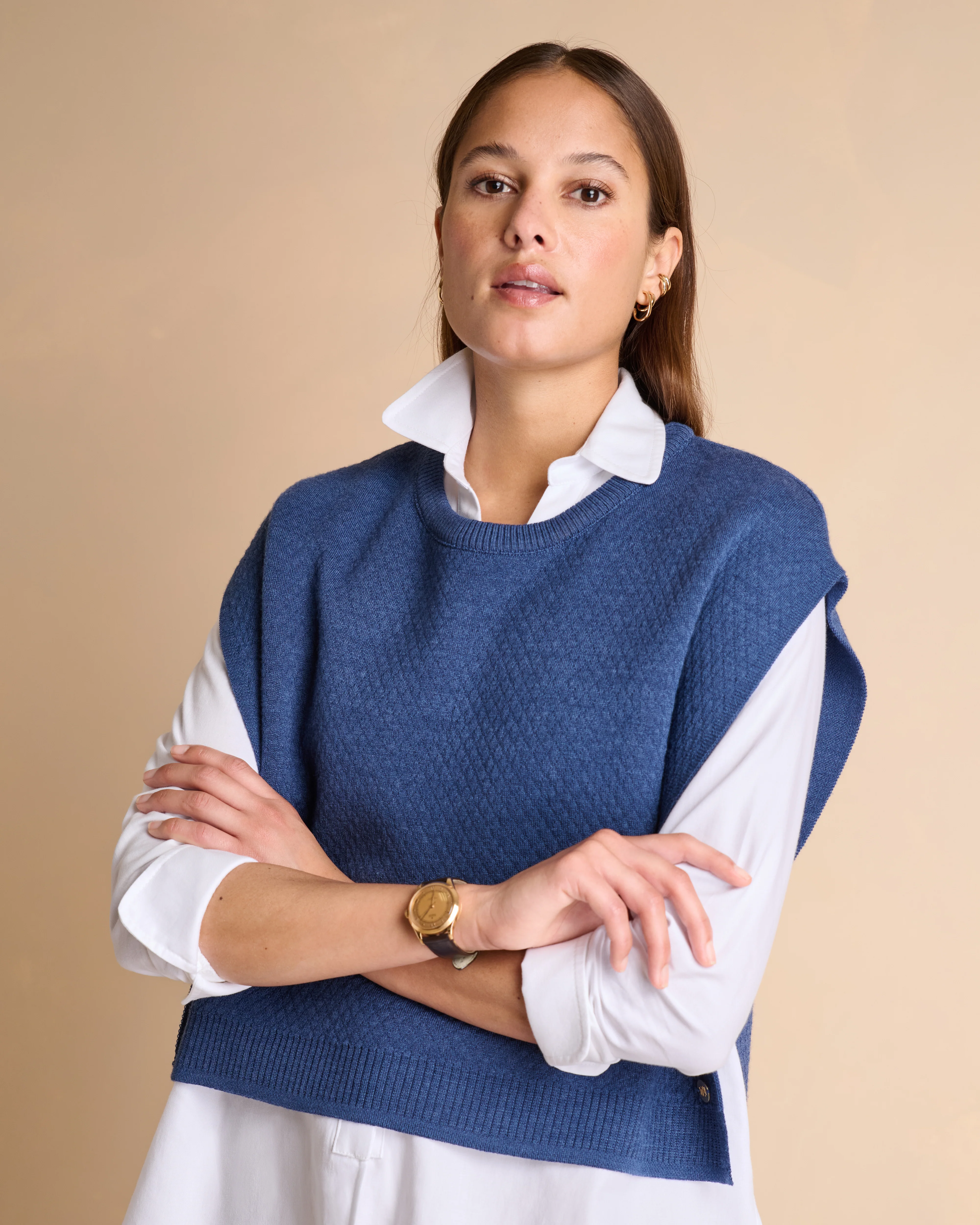 Pull poncho bleu sans manches ADONIS/14048/301