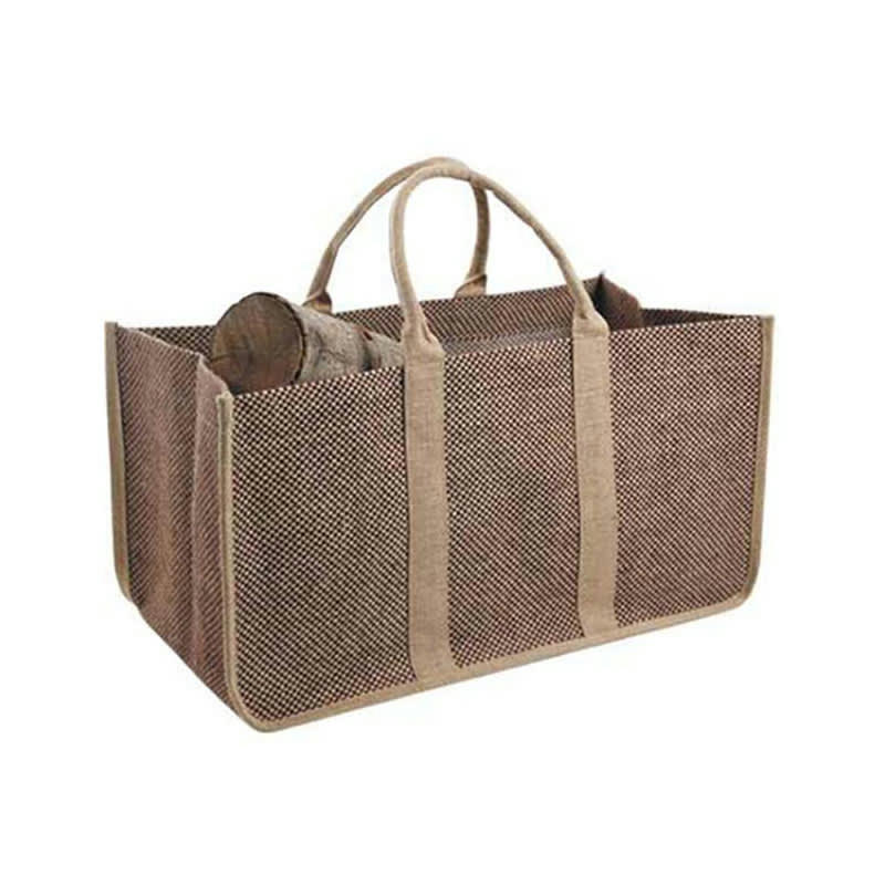 - Sac à bûches en toile de jute anses noires