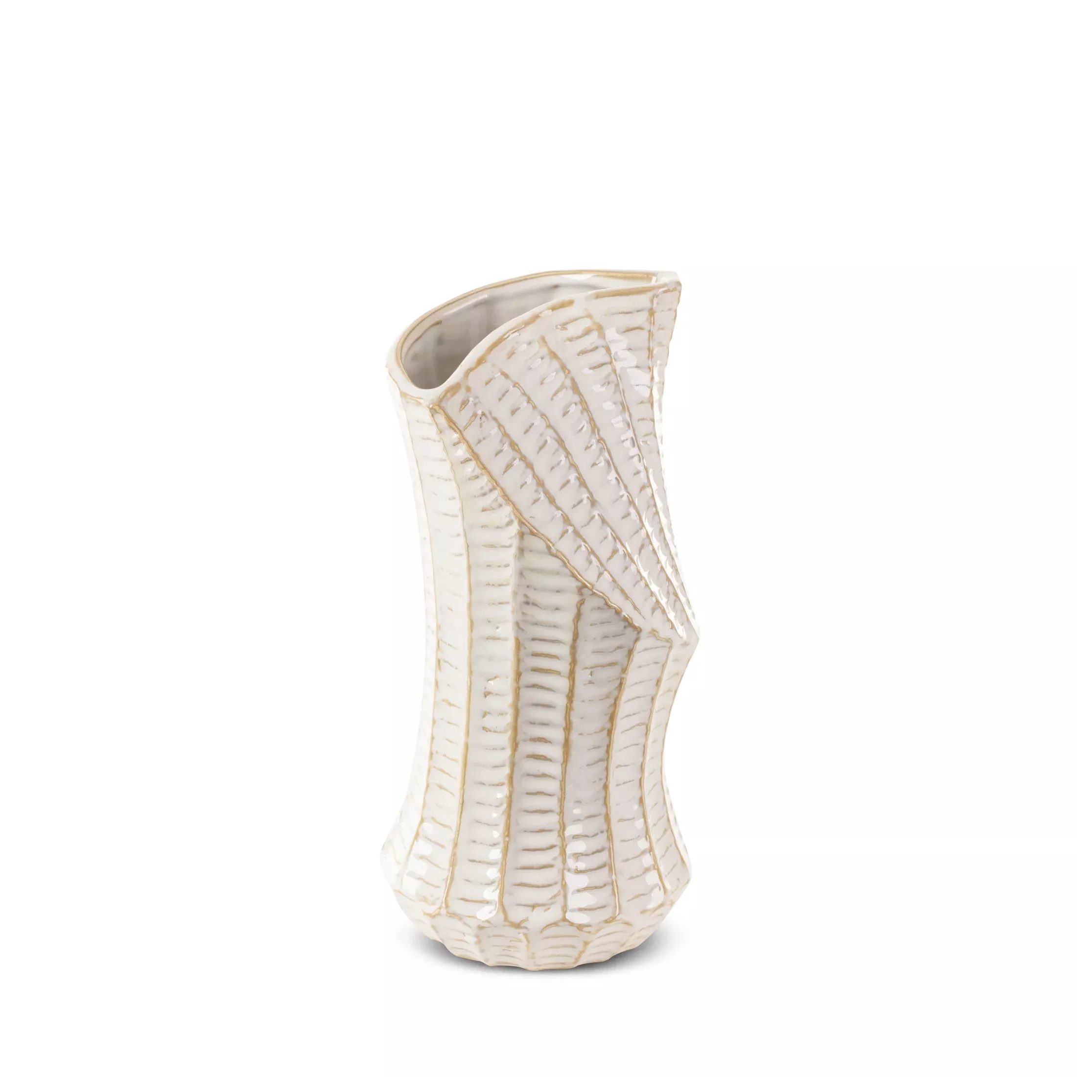 Wazon ceramicznykremowo-złoty z wytłaczanym wzorem o ściętym kształcie średnica 14x29 cm LIZA