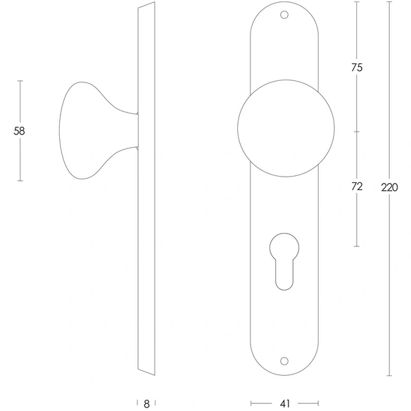 Türknopf, PZ 72 mm 220x41x8 mm