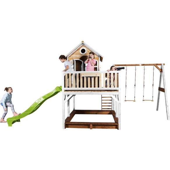 Kinderspielhaus »Liam«, BxHxT: 613 x 291 x 277 cm, Holz, braun/weiß/lindgrün