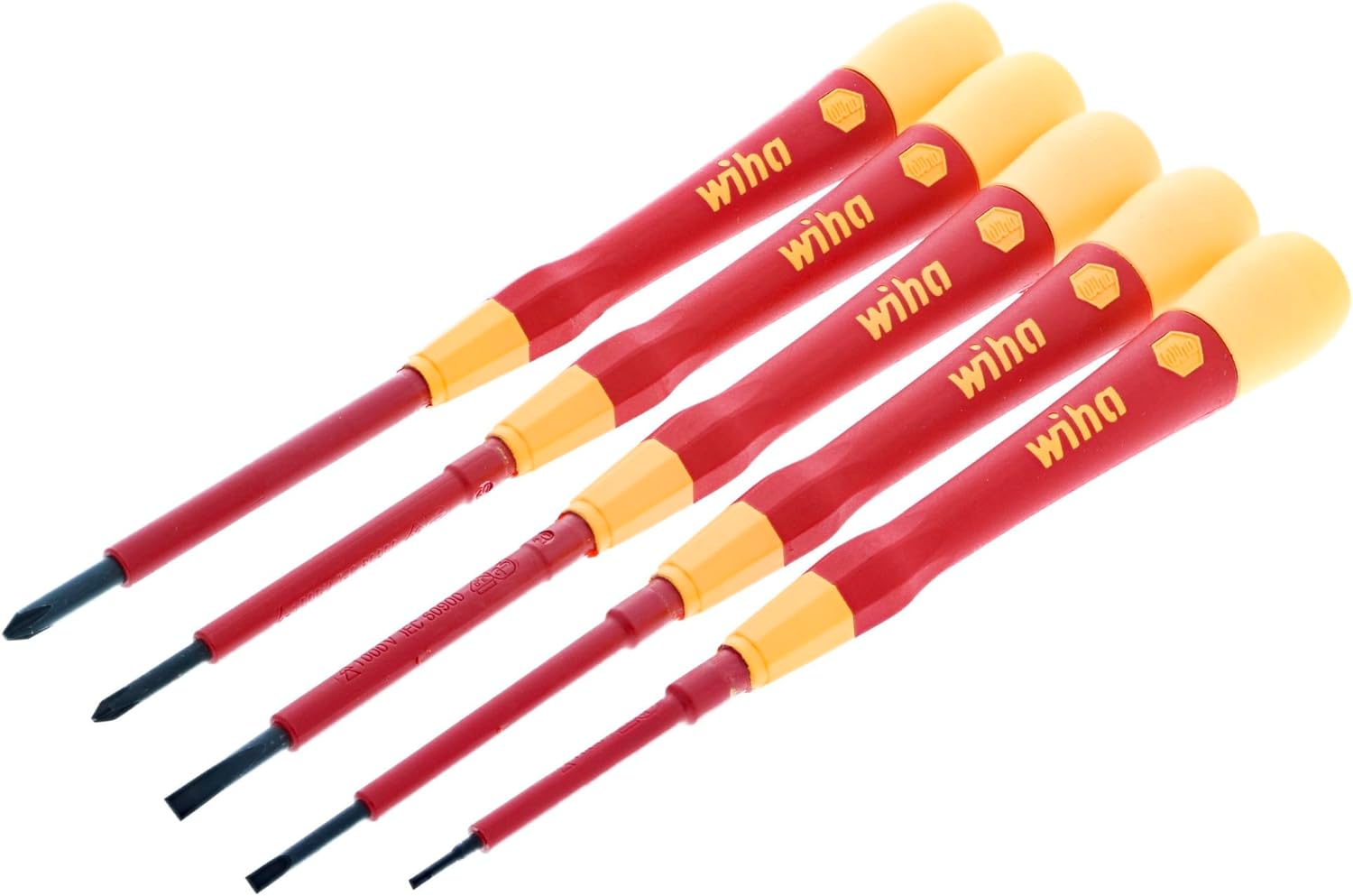 Wiha 32085 Insulated PicoFinish Precision Screwdriver Set, 5 Piece, Slotted & Phillips, 1000V VDE, Black Oxide