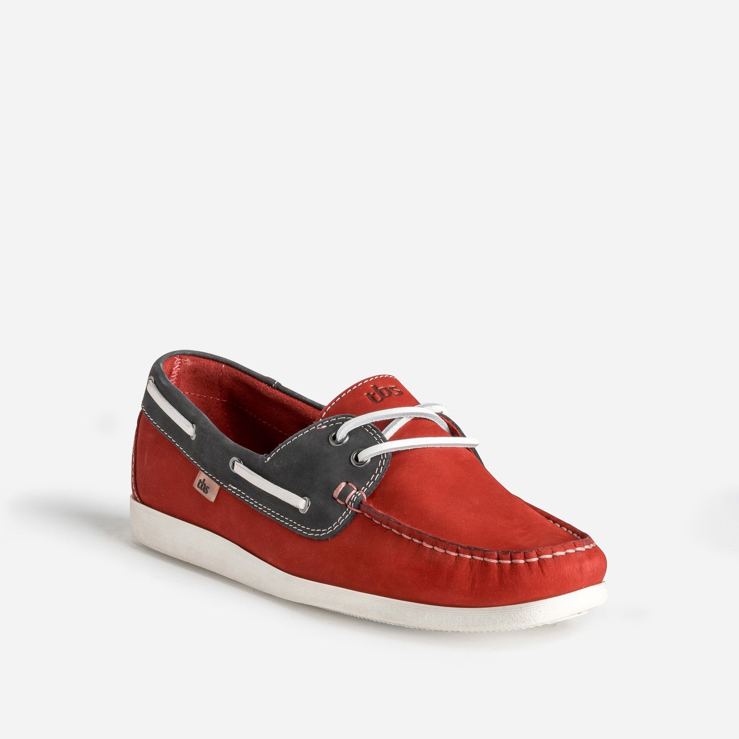 Chaussure-bateau TBS rouge et marine cuir nubuck