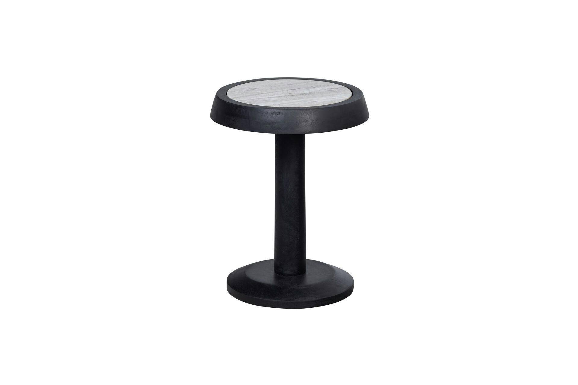 NANNE - Table d'appoint en bois noir et marbre gris