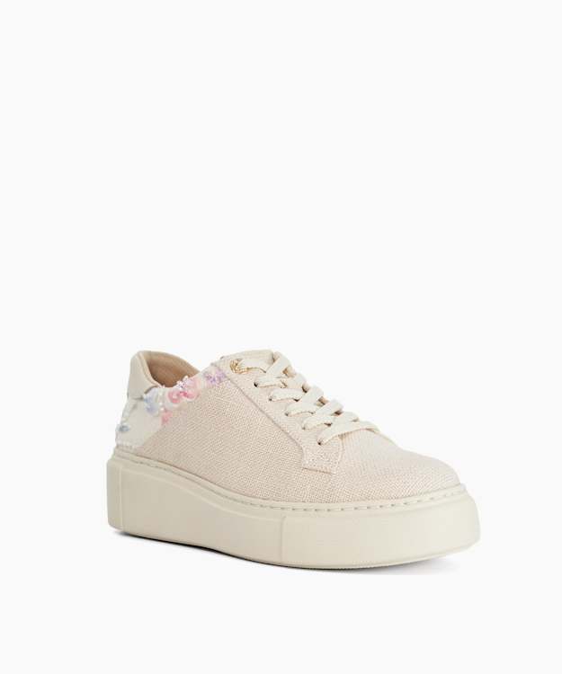 Evienne Natural - Lace-Up Floral Trainers