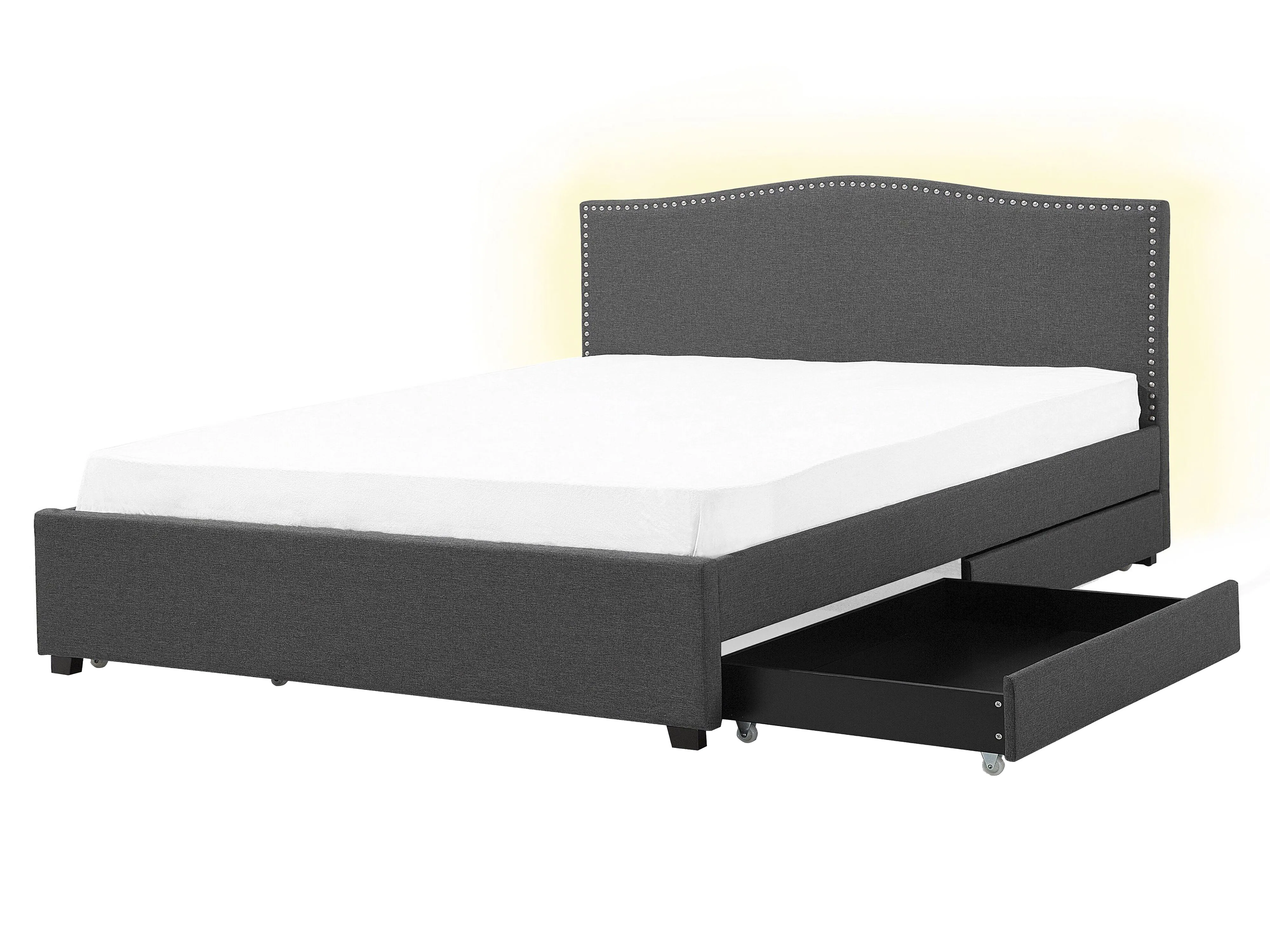 Bed with Storage Drawers Fabric MONTPELLIER 160 x 200 cm (EU King Size) LED Dark Grey
