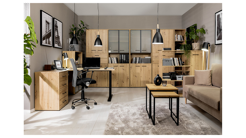 Regał Space Office 120 cm z drzwiami i 3 półkami dąb artisan