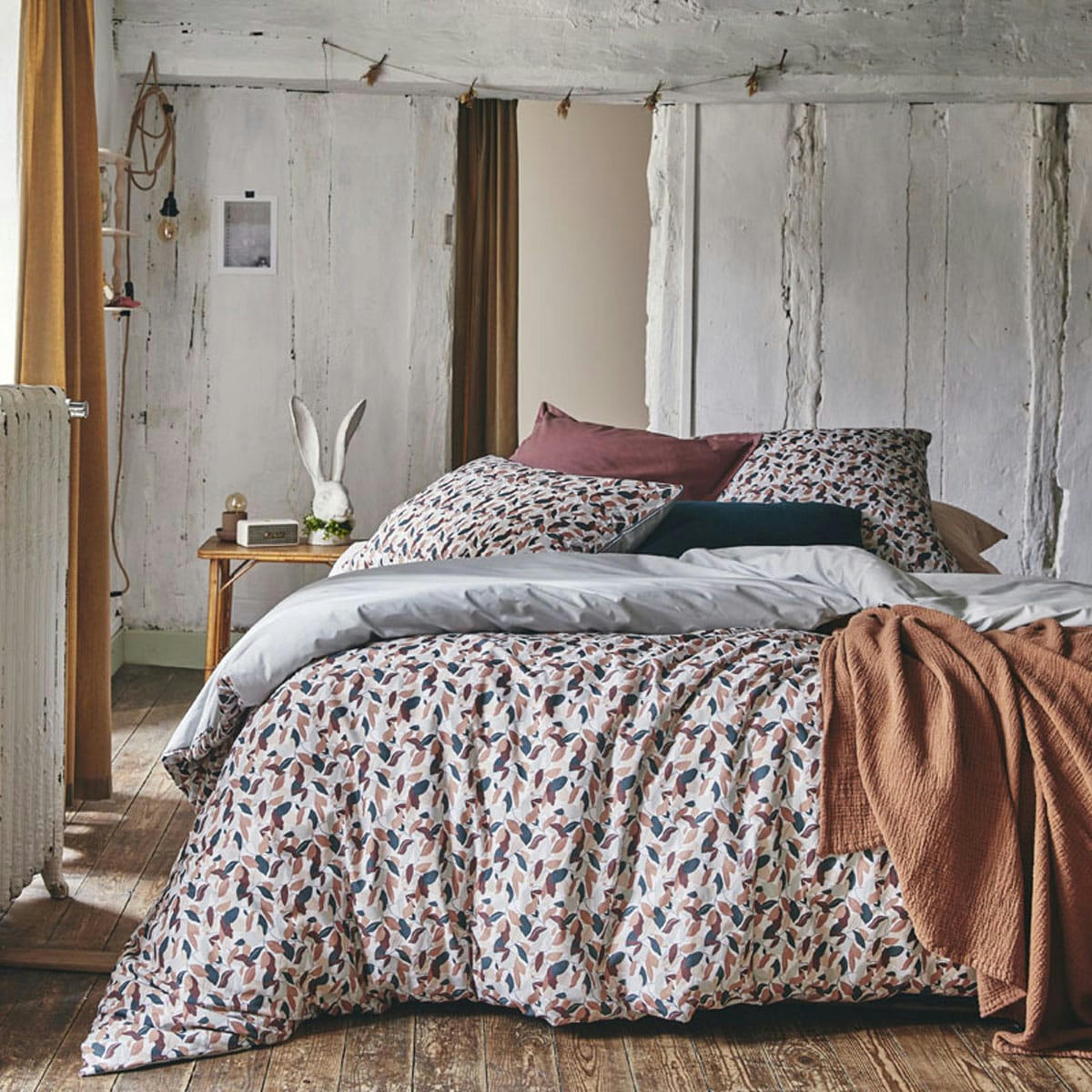 MURMURE - Parure, housse + taie rectangle en coton violet 200x200