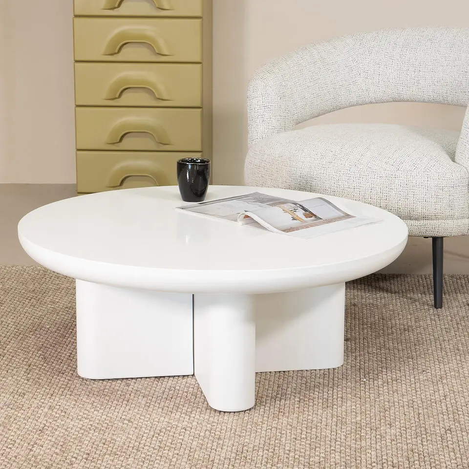 Salontafel Rond 90cm - Wit Betonlook - Miso