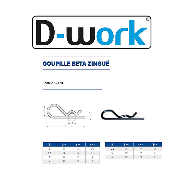 100 Goupilles BETA D. 4 mm - Zingué blanc - D-Work