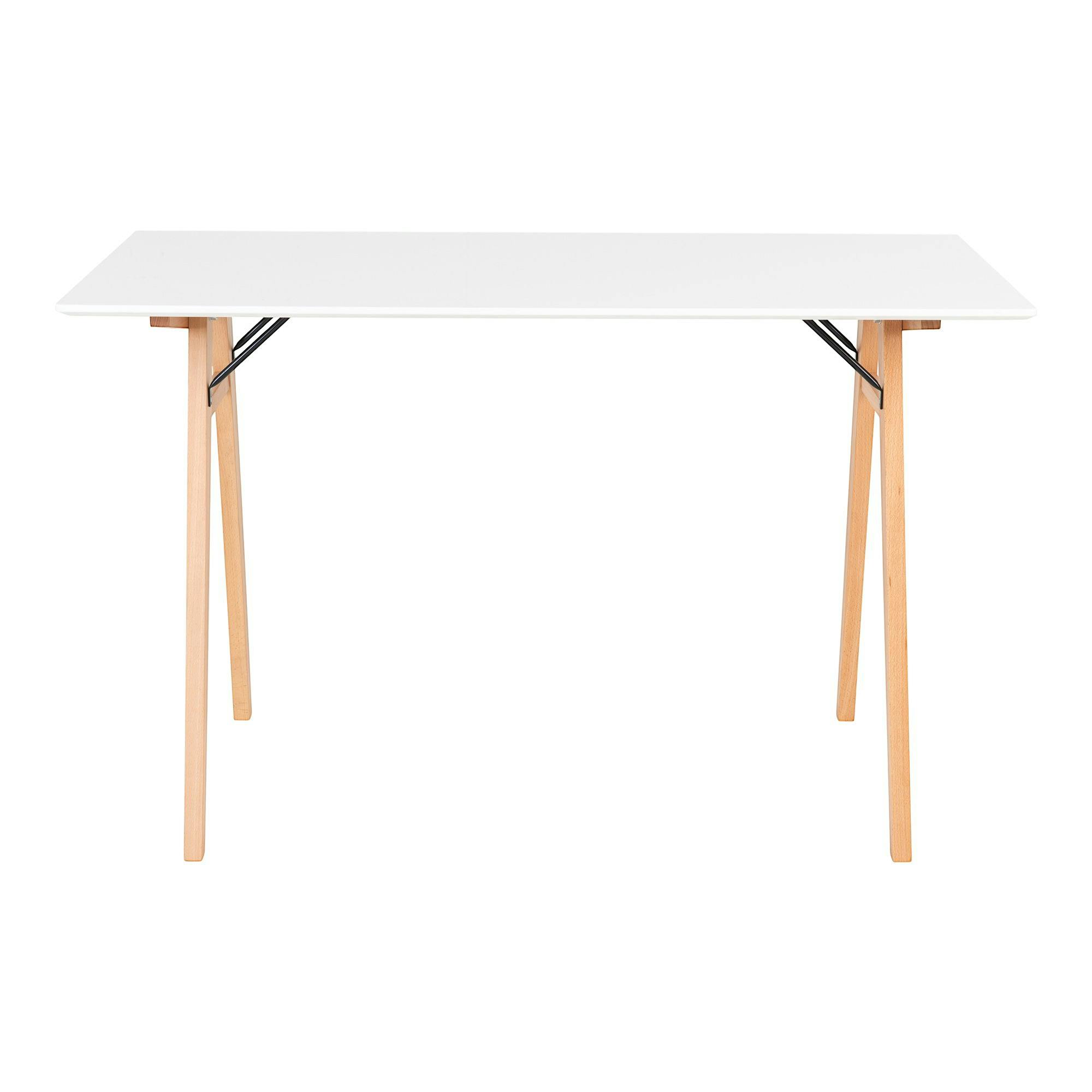 Bureau blanc moderne pieds bois style tréteau 120 cm OTTA