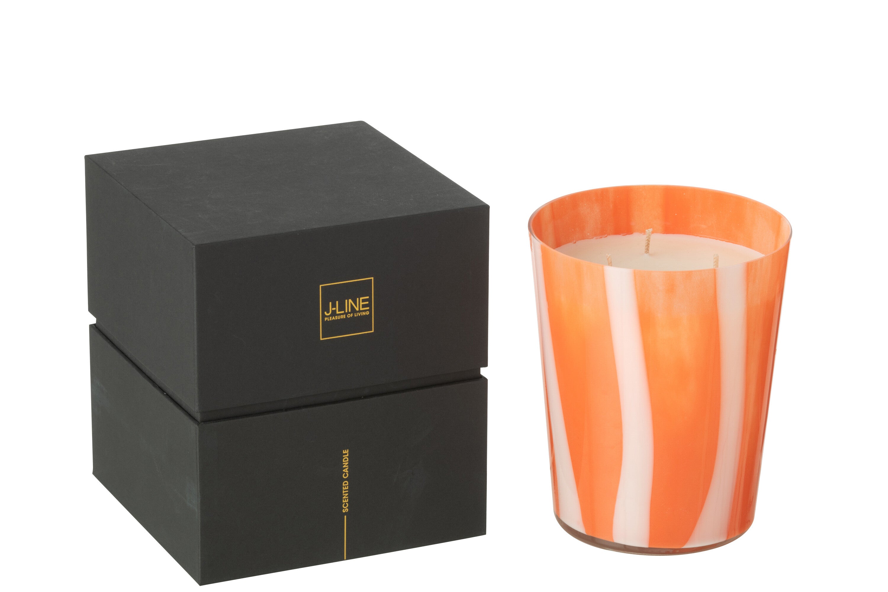 J-Line geurkaars Noa Strepen - Stone & Rock - glas - oranje - medium - 68U