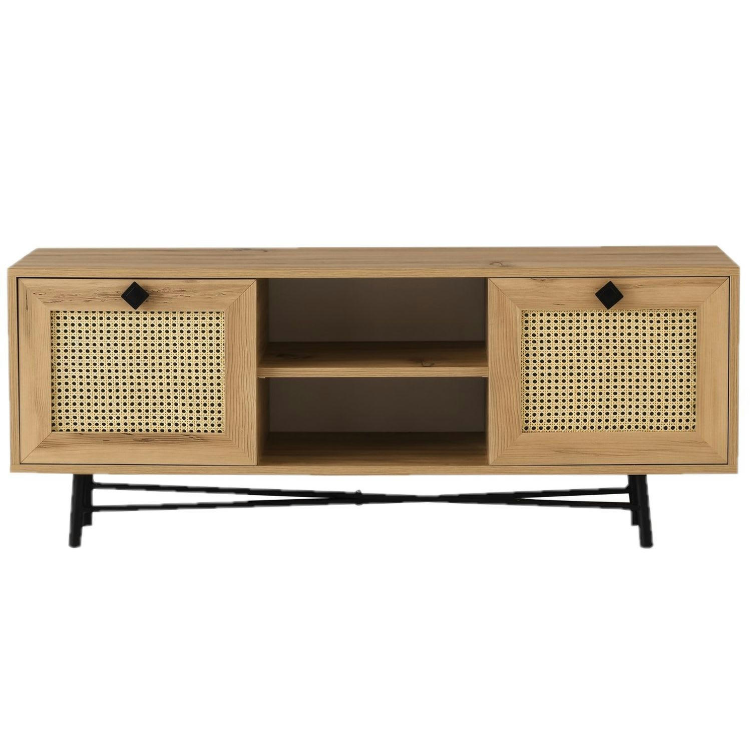 - Meuble tv en panneaux de particules avec 2 niches de rangement et 2