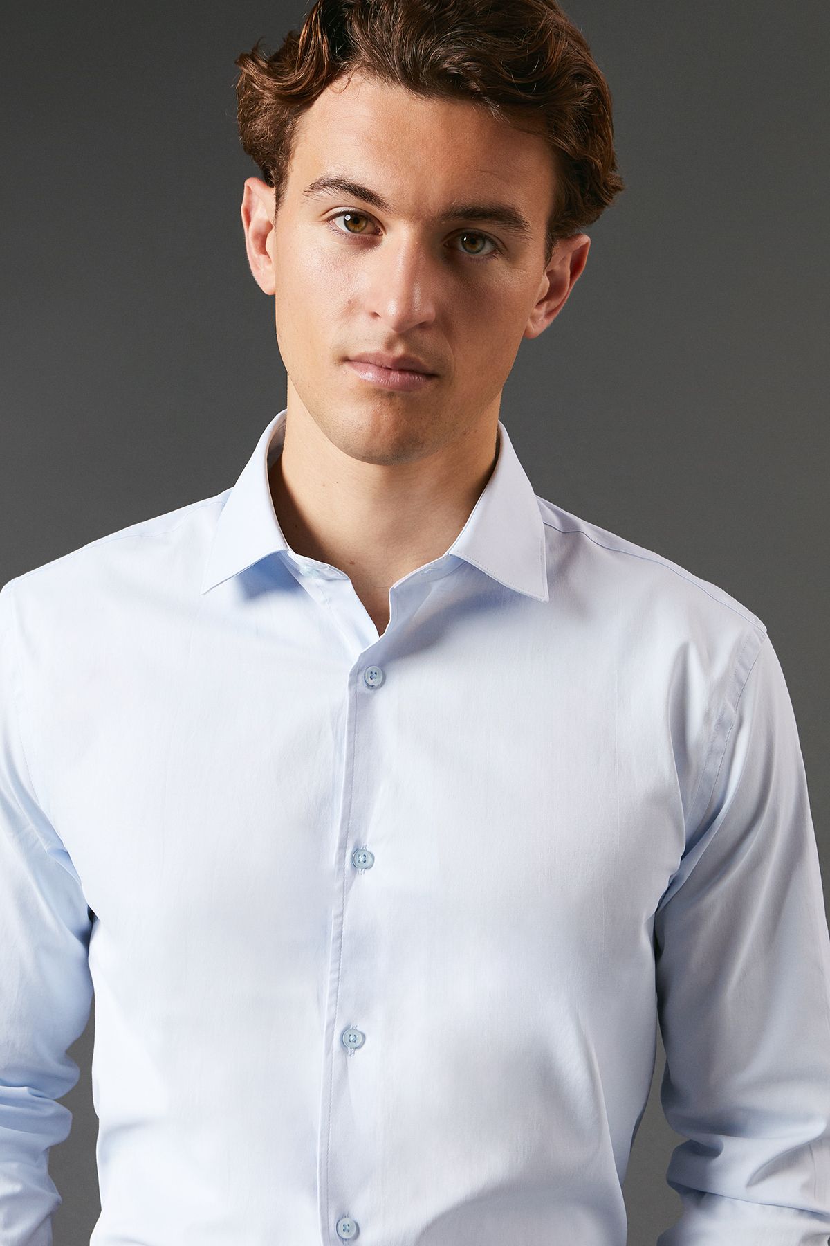 Burton Blue Tailored Fit Long Sleeve Easy Iron Shirt