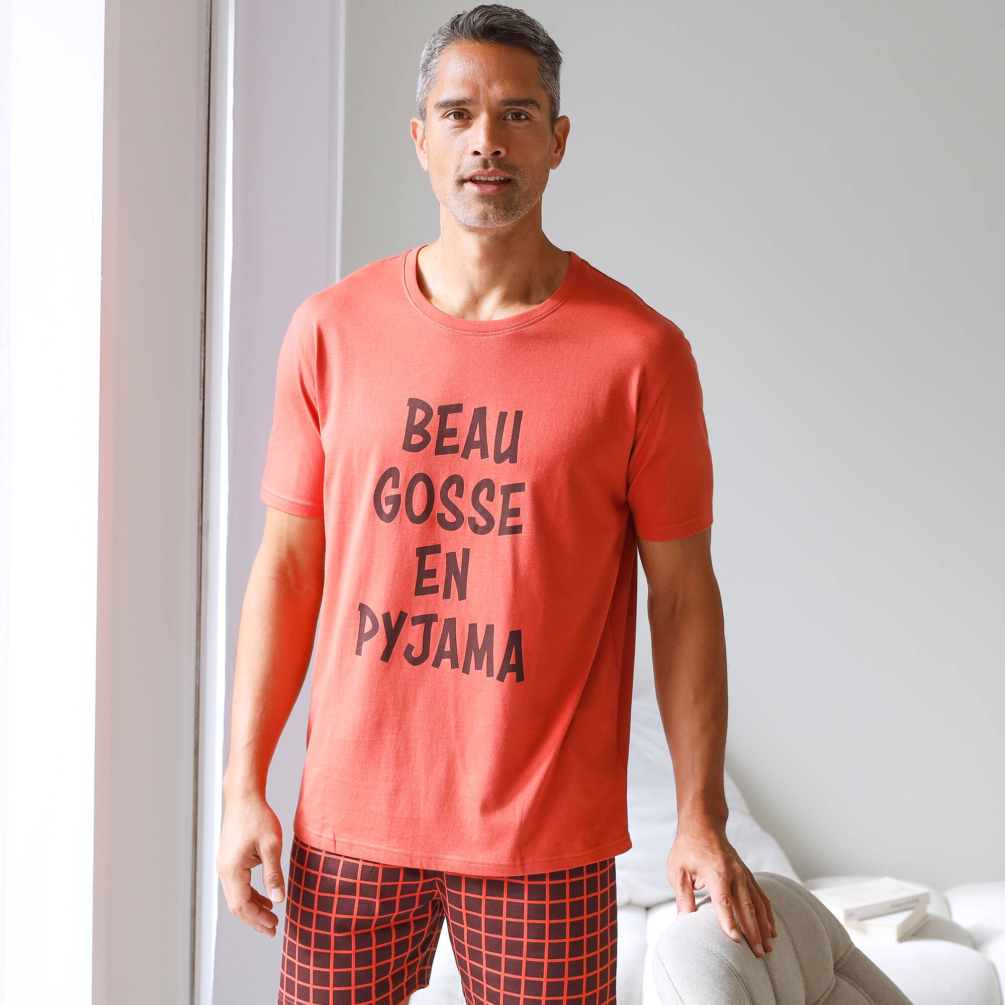 Pyjama short imprimé message, manches courtes