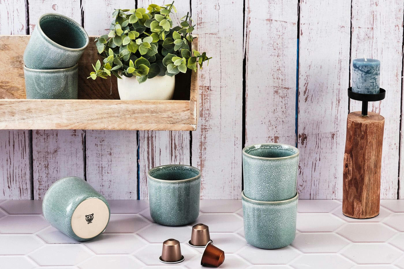 MAGMA - Lot de 6 mugs en grès bleu 20cl