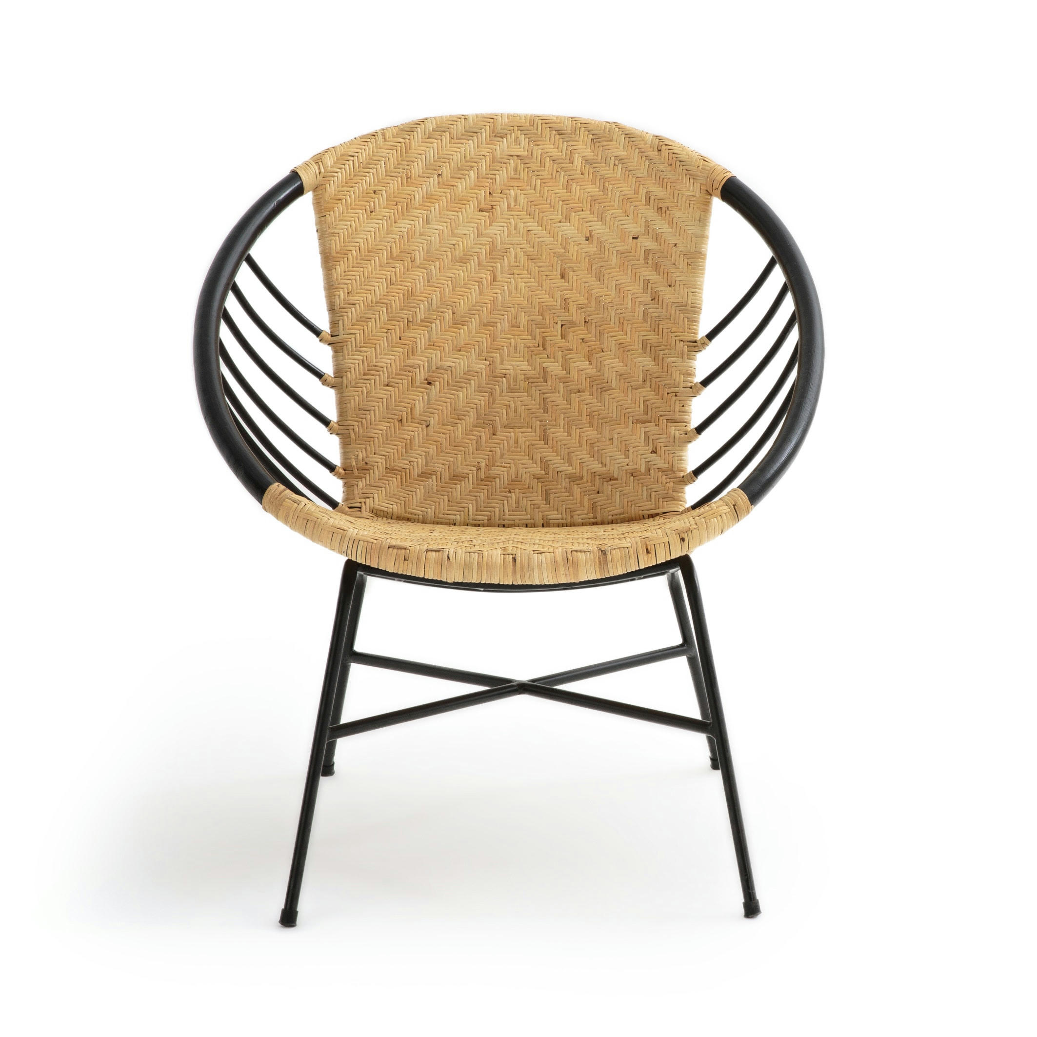 Fauteuil boule, rotin et métal acier, Nihove