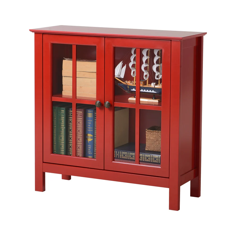 OS Home and Office Red Glass Door Accent and Display Cabinet
