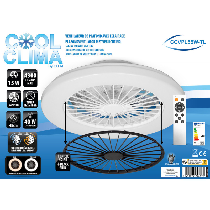 Ventilateur de plafond LED Ø 48 cm 40 W COOLCLIMA