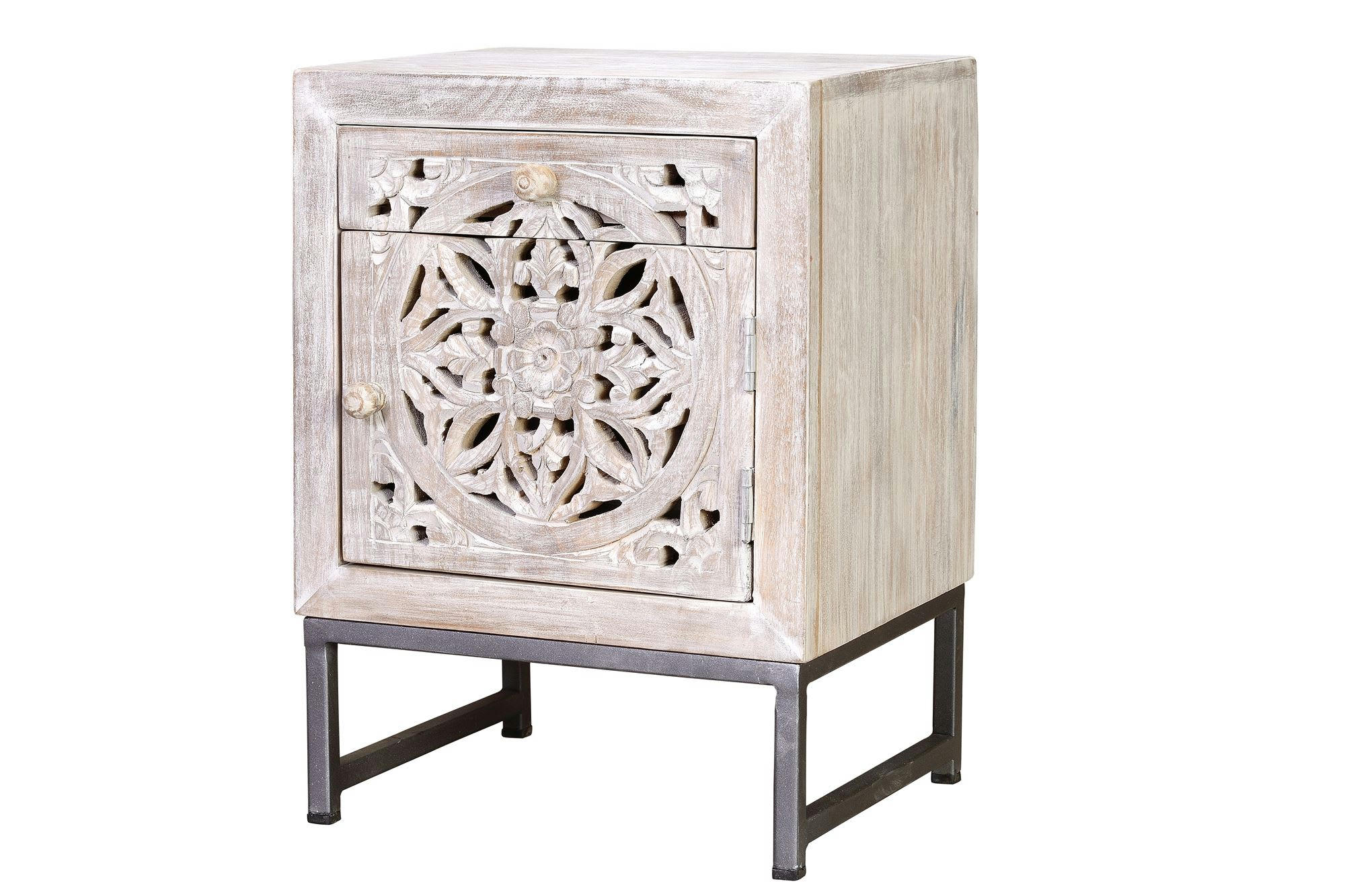 MYKONOS - Table basse en manguier et pieds en métal blanc et gris